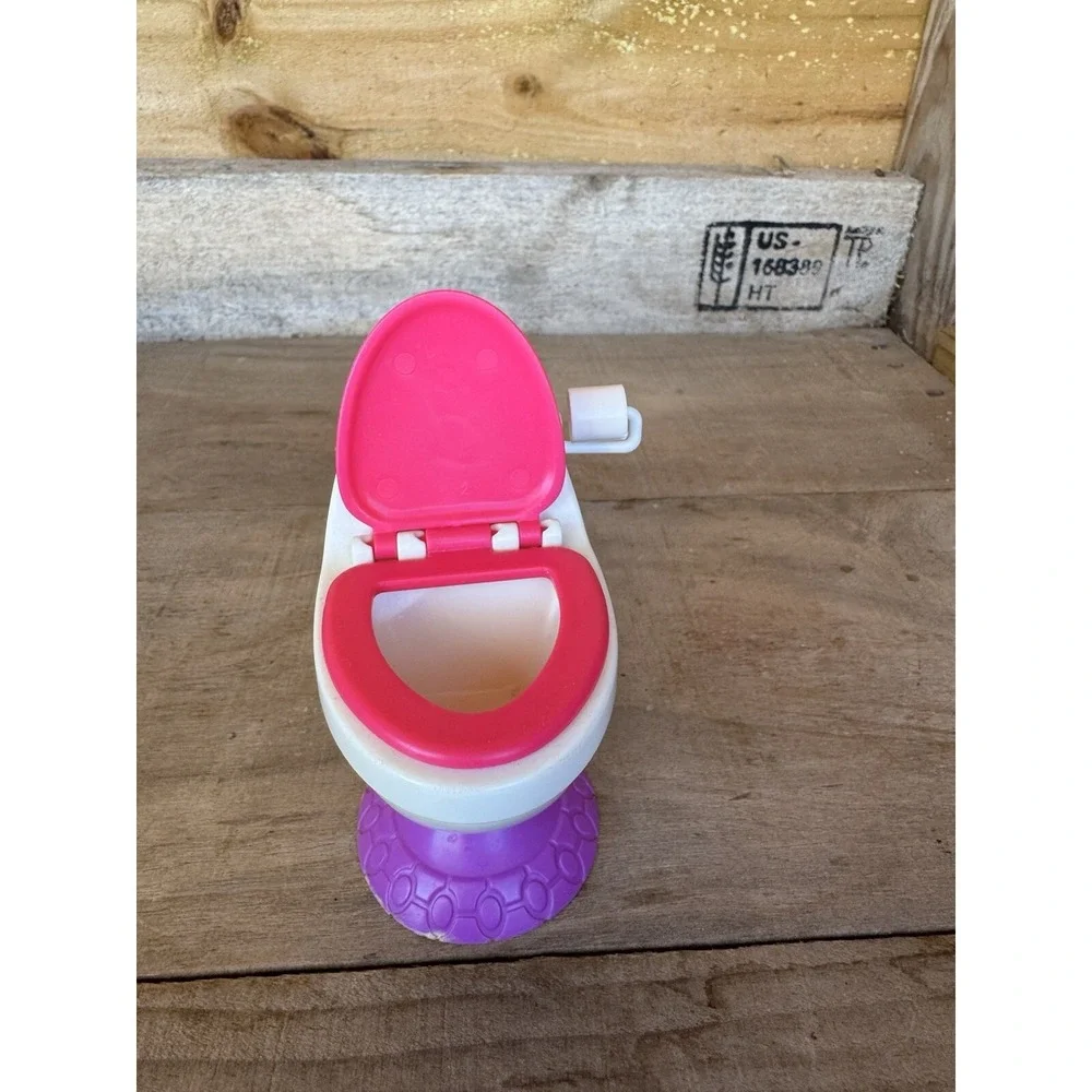 2010 Mattel Barbie Toilet With Paper‎ Roll Plastic Pink Purple Doll House Toy